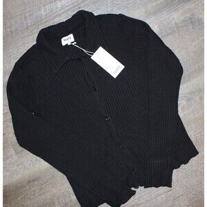 MATE The Label 100% Organic Cotton Waffle Button Down Shirt BLACK SZ L NWT $148